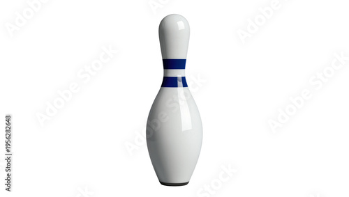 Фотография Isolated traditional white and blue striped bowling pin for a fun sports game ac