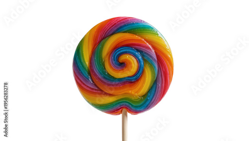Konstfotografi Isolated multi-colored spiral rainbow lollipop candy on a stick, a vibrant sweet confectionary treat