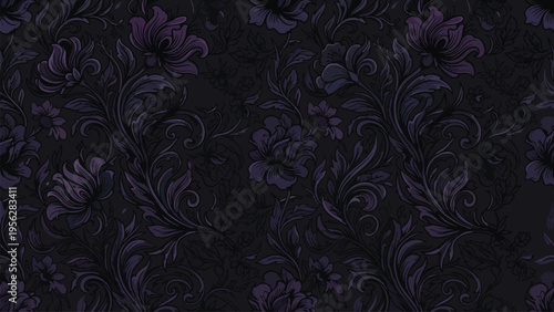 Dark Floral Damask Wallpaper Pattern, Luxury Vintage Fabric Textile Design Background