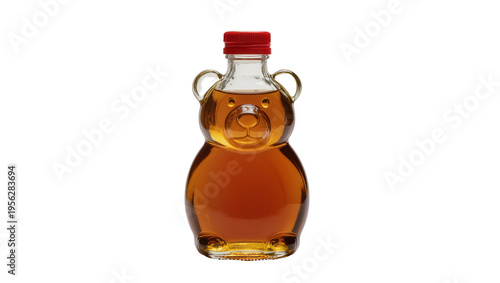Bilde på lerret Isolated classic bear shaped glass bottle filled with delicious golden sweet map