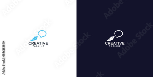 pen and speech bubble logo design, consulting, finance and business logo