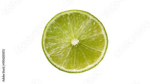 Isolated fresh juicy green lime slice showing vibrant pulp and refreshing citrus fruit