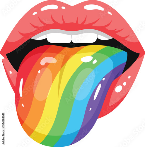 Red lips with a vibrant rainbow-colored tongue sticking out, symbolizing LGBTQ+ pride and diversity.