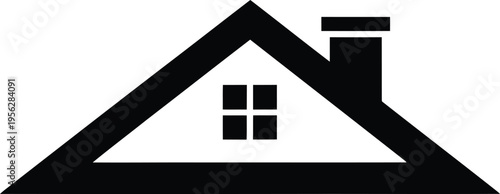 House roof icon with chimney and window flat vector illustration for real estate residential construction and home renovation concept