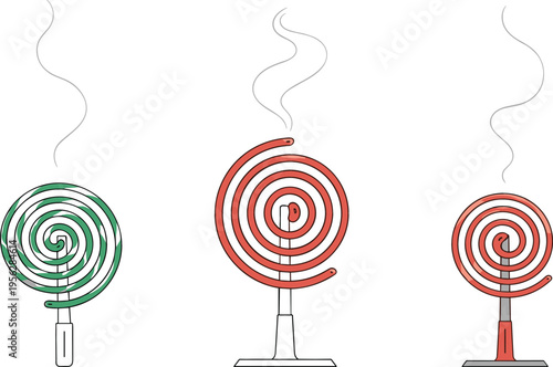 Mosquito Coil Repellent Set with Smoke Spiral Design Different Styles Isolated Vector Illustration for Pest Control and Outdoor Protection Concept