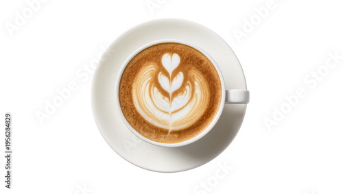 Cuadro en lienzo Isolated top view of a delicious creamy latte coffee with beautiful heart latte