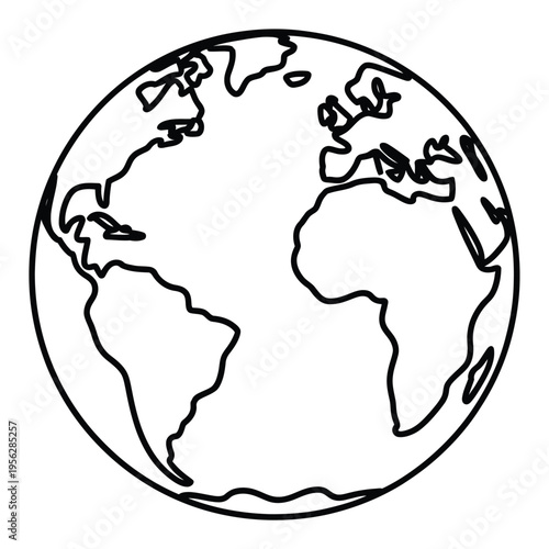 Simple Outline of Planet Earth Showing Continents and Oceans