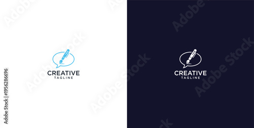 pen and speech bubble logo design, consulting, finance and business logo