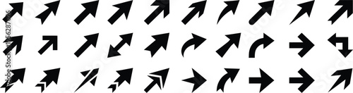 Collection of black arrow icons pointing in various directions and styles symbol graphic