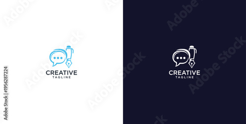 pen and speech bubble logo design, consulting, finance and business logo