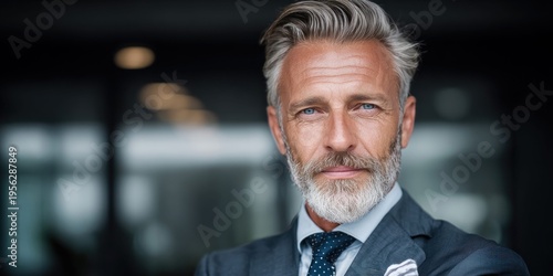 Mature businessman with distinguished grey beard and stylish hair, exuding confidence