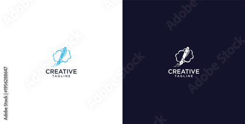 pen and speech bubble logo design, consulting, finance and business logo