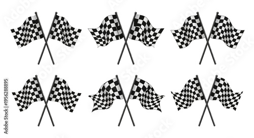 Racing checkered flags wave in the air at a motorsport event with speed and competition