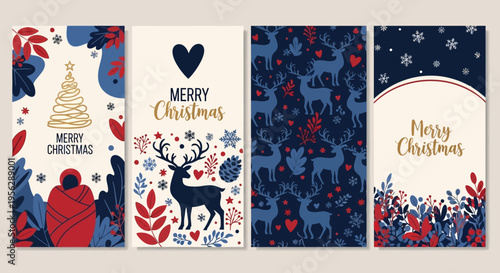 Holiday cards with sbtree, reindeer, snowy, festive, and floral designs online