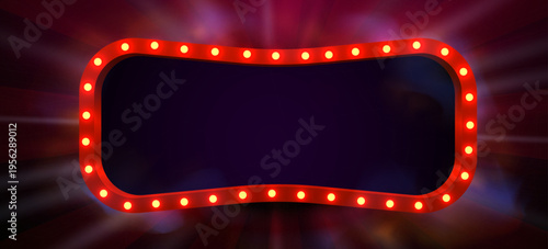 Retro Marquee Signboard with Glowing Light Bulbs on a Dark Stage Background.