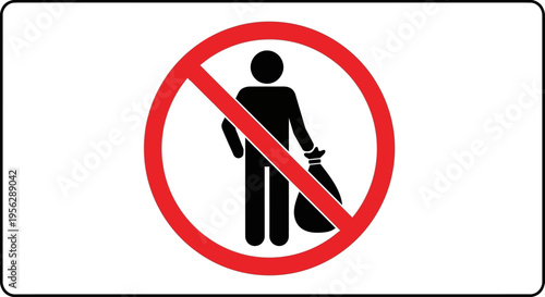 A prohibition sign displays a person with a bag in a red circle on a white background.