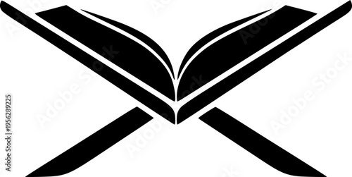 Open Holy Quran Book on Wooden Rehal Stand Black Silhouette Icon Islamic Religious Symbol Muslim Scripture Reading Spiritual Faith Mosque Decoration Flat Vector Design Illustration Clip Art Logo