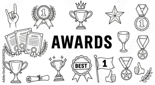 The awards ceremony features various trophies and medals on a table indoors.