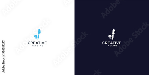 pen and speech bubble logo design, consulting, finance and business logo