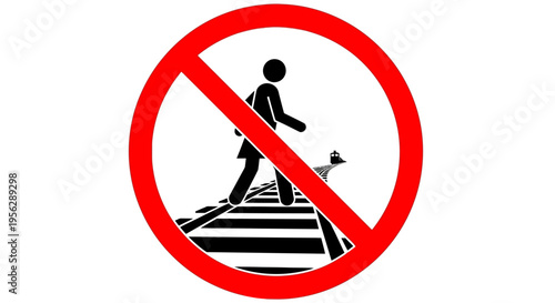 A pedestrian crossing sign with a person and dog is shown prohibited on a road.