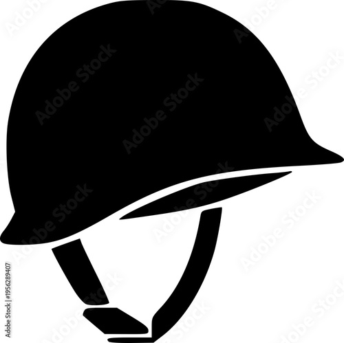 Simple black vector graphic illustration of a military style helmet