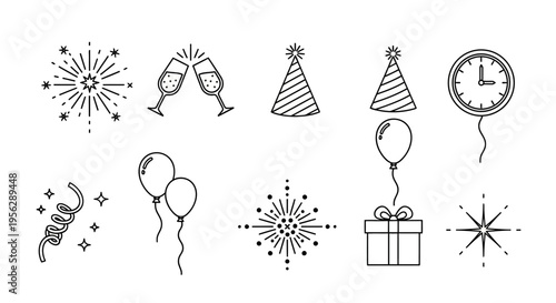 New Year's Eve celebrations with fireworks and party decorations