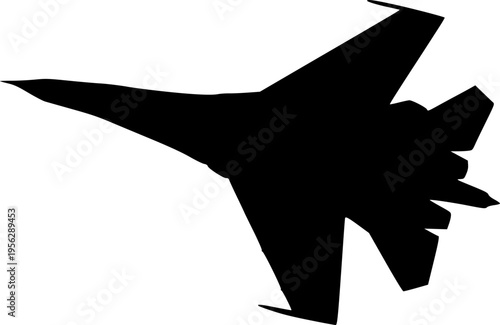 Black silhouette of a modern fighter jet in flight