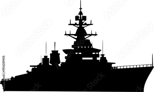 Modern warship vector illustration with advanced radar systems and weaponry