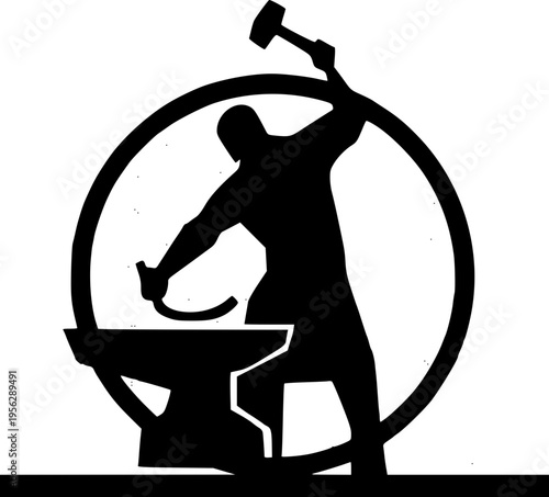 Blacksmith working at an anvil with a hammer in his hand