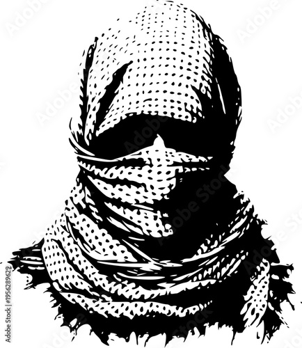 Vector illustration of a person wearing a headscarf covering their face
