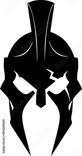 Black vector graphic illustration of a gladiator helmet with a menacing expression