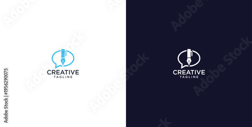 pen and speech bubble logo design, consulting, finance and business logo