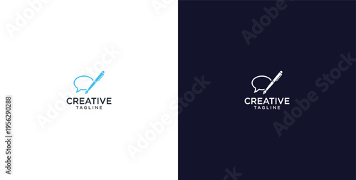 pen and speech bubble logo design, consulting, finance and business logo