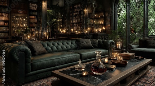 opulent lounge features velvet settee beside heritage vault