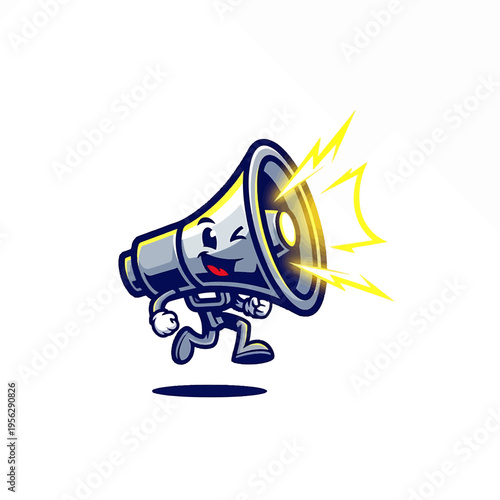 Megaphone Mascot Amplifying Sound with Energetic Expression