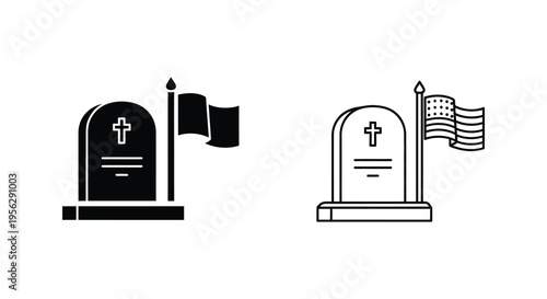 Tombstone with American Flag Icon Vector Set