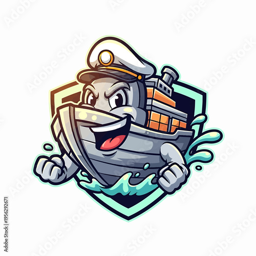 Boat Mascot Captain Cartoon Ship Cheerful Emblem