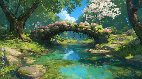 Spring Bridge Wrapped with Flowering Vines
