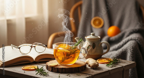 Herbal tea with rosemary and oranges.