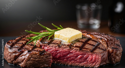 Wallpaper Mural Juicy Grilled Steak, Medium rare, Topped with Melting Butter and Fresh Rosemary Sprig Torontodigital.ca
