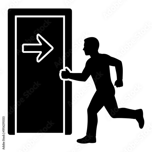Man Running Through Door With Arrow Line Icon