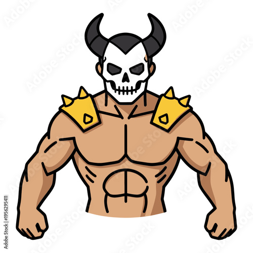 Muscular Demon Torso With Skull Mask Vector Icon