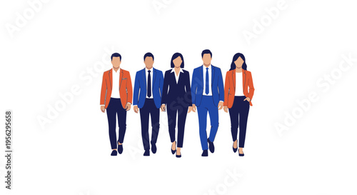 Group of business people walking together in modern illustration