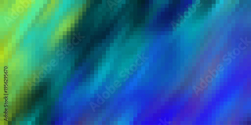 Dynamic abstract pixel art with flowing diagonal streaks of vibrant green yellow and deep blue for modern digital backgrounds