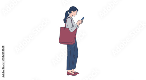 woman with bag looking at phone