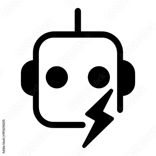 Robot Head With Lightning Bolt Line Icon