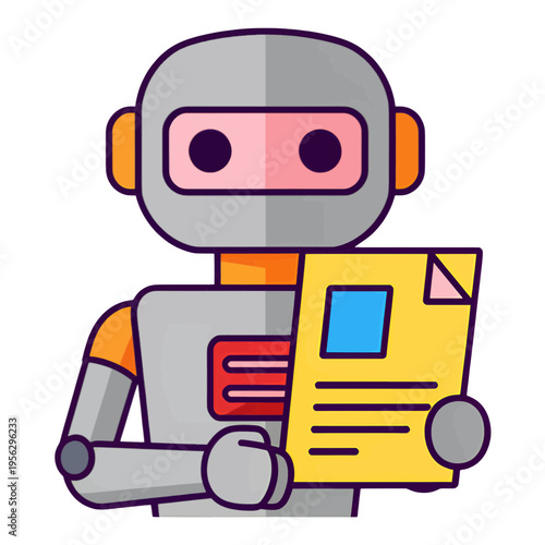 Robot Holding Yellow Document Flat Vector Icon