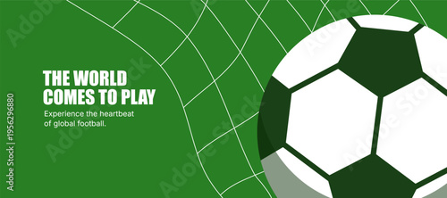 Soccer Banner Template Vector with Football Ball and Goal Net on Green Background for World Cup Championship Tournament and Club Promotion