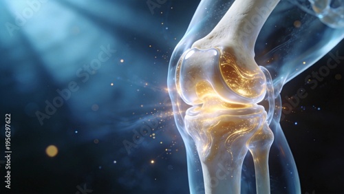 Enlightened Knee Joint with Ethereal Glow and Dynamic Light Particles