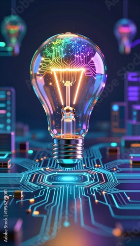 Futuristic Digital Light Bulb Circuit Board